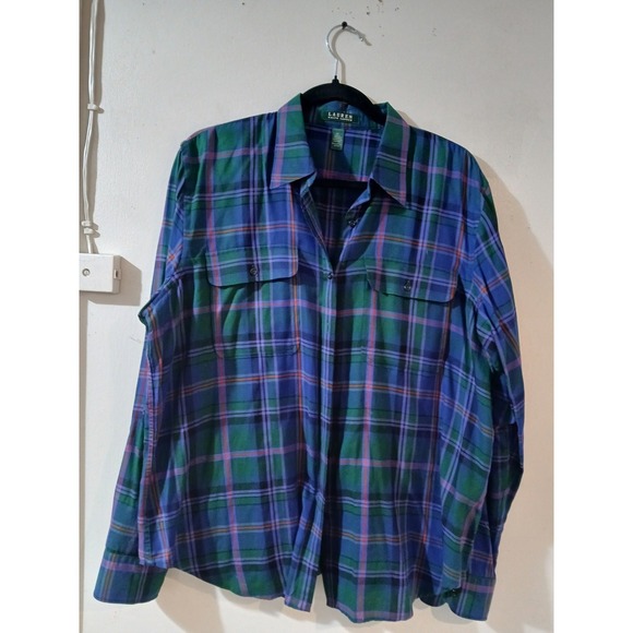 Lauren Ralph Lauren Tops - LAUREN RALPH LAUREN Women Plaid Long Sleeve Button Up Shirt Top XL Cotton